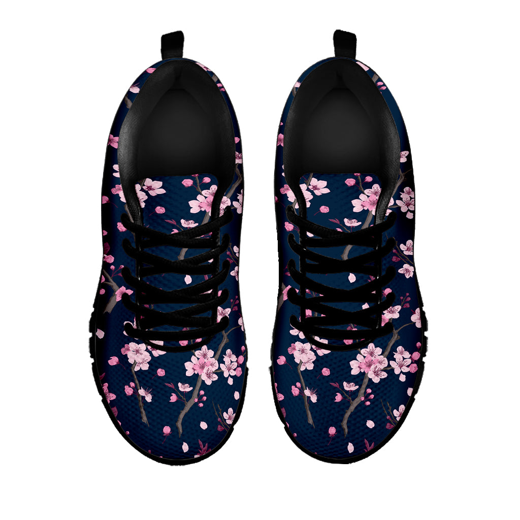 Pink Sakura Cherry Blossom Pattern Print Black Sneakers