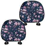 Pink Sakura Cherry Blossom Pattern Print Car Headrest Covers
