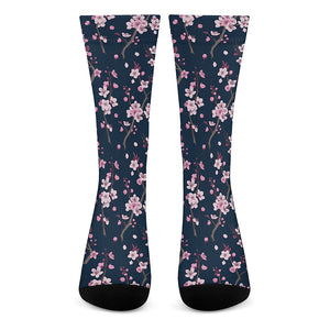 Pink Sakura Cherry Blossom Pattern Print Crew Socks