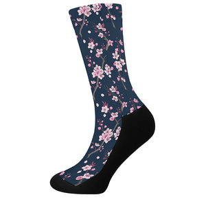 Pink Sakura Cherry Blossom Pattern Print Crew Socks