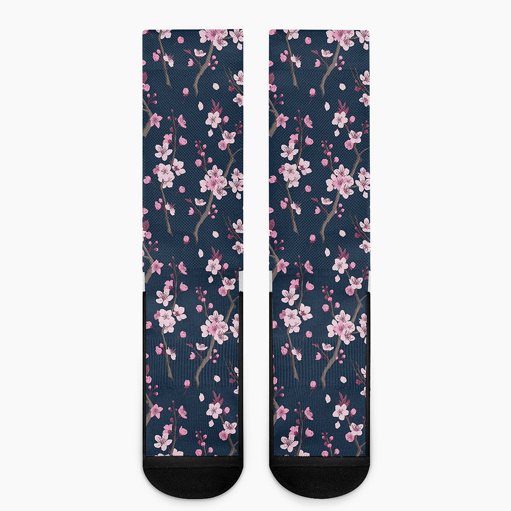 Pink Sakura Cherry Blossom Pattern Print Crew Socks