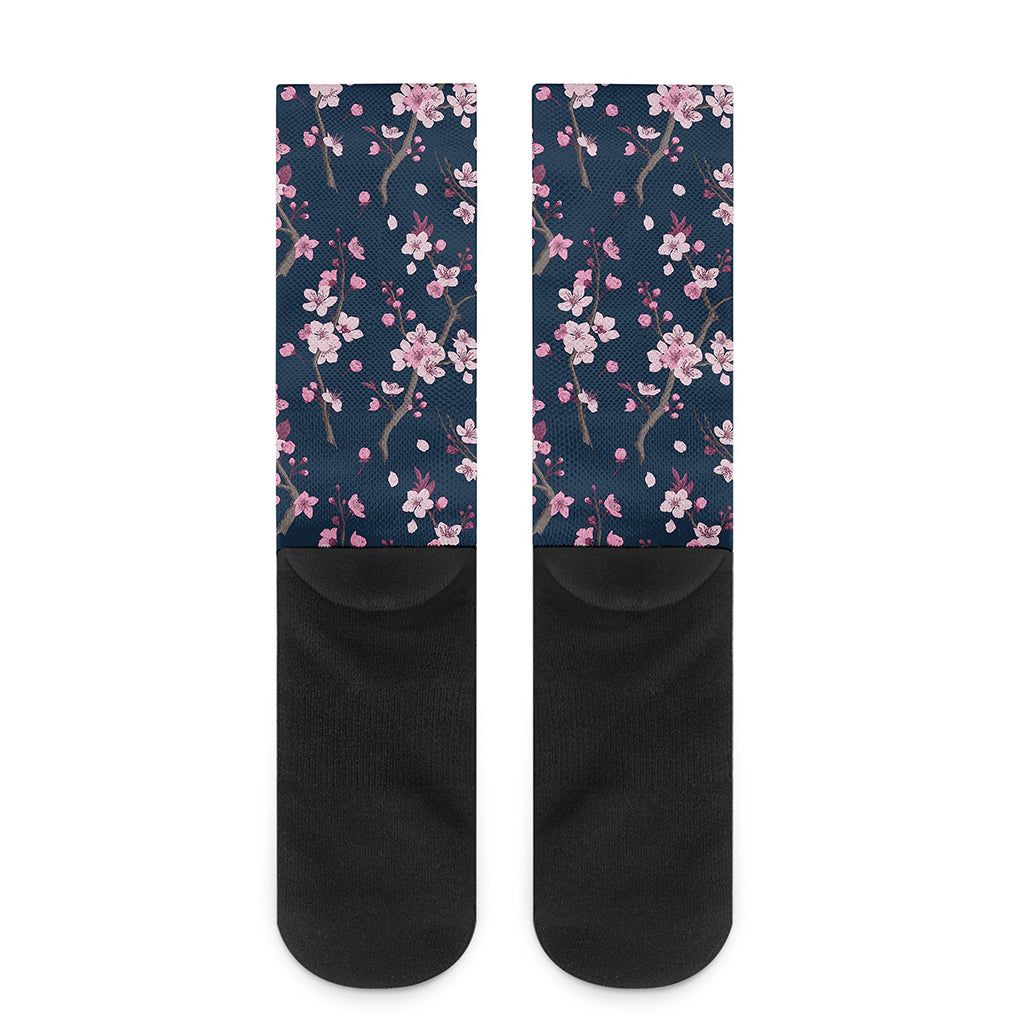 Pink Sakura Cherry Blossom Pattern Print Crew Socks