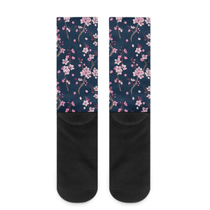 Pink Sakura Cherry Blossom Pattern Print Crew Socks