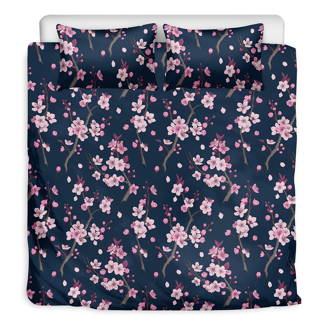 Pink Sakura Cherry Blossom Pattern Print Duvet Cover Bedding Set