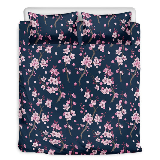 Pink Sakura Cherry Blossom Pattern Print Duvet Cover Bedding Set
