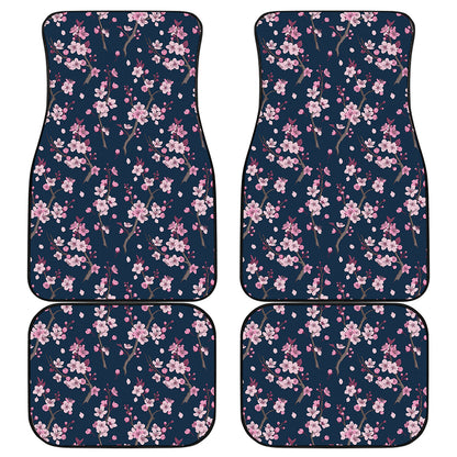 Pink Sakura Cherry Blossom Pattern Print Front and Back Car Floor Mats