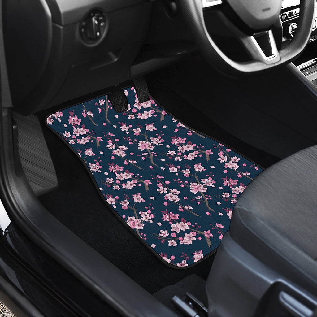 Pink Sakura Cherry Blossom Pattern Print Front and Back Car Floor Mats