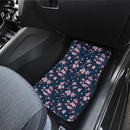 Pink Sakura Cherry Blossom Pattern Print Front and Back Car Floor Mats