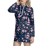 Pink Sakura Cherry Blossom Pattern Print Hoodie Dress