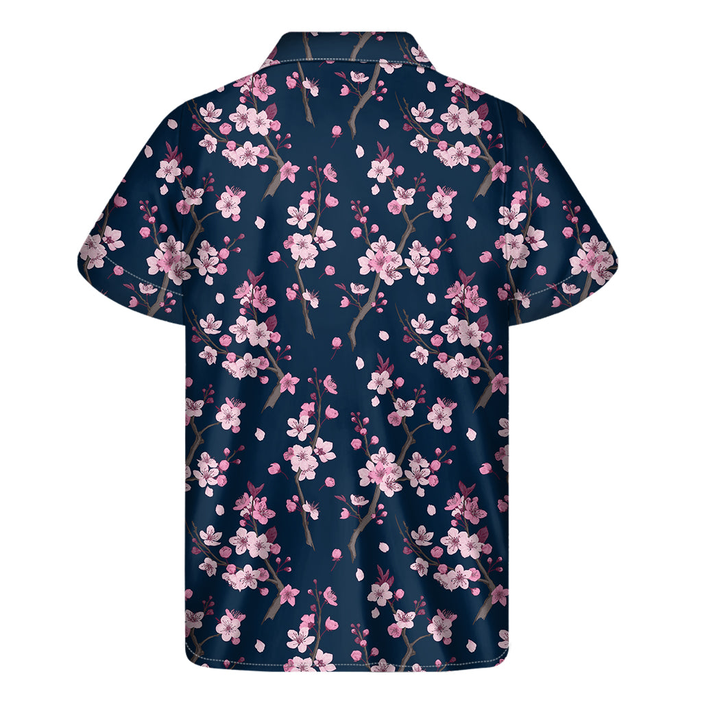 Pink Sakura Cherry Blossom Pattern Print Men's Short Sleeve Shirt