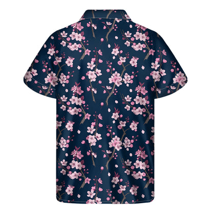 Pink Sakura Cherry Blossom Pattern Print Men's Short Sleeve Shirt