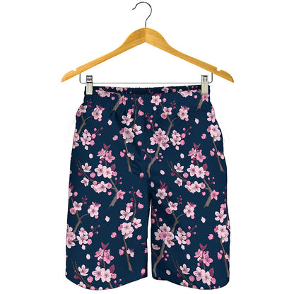 Pink Sakura Cherry Blossom Pattern Print Men's Shorts