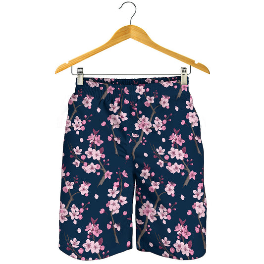 Pink Sakura Cherry Blossom Pattern Print Men's Shorts