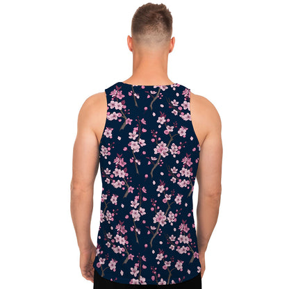 Pink Sakura Cherry Blossom Pattern Print Men's Tank Top