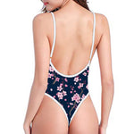 Pink Sakura Cherry Blossom Pattern Print One Piece High Cut Swimsuit