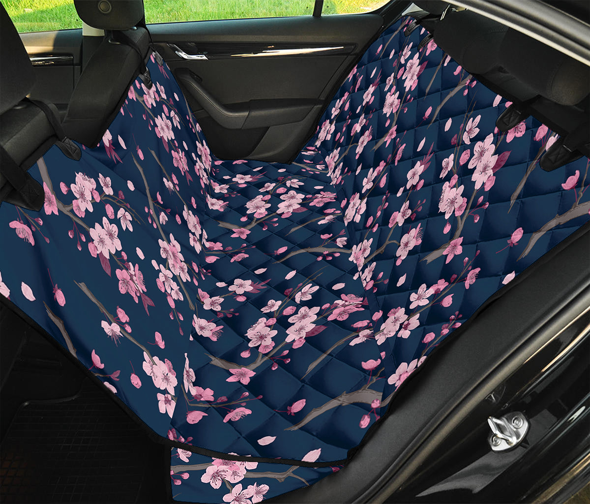 Pink Sakura Cherry Blossom Pattern Print Pet Car Back Seat Cover