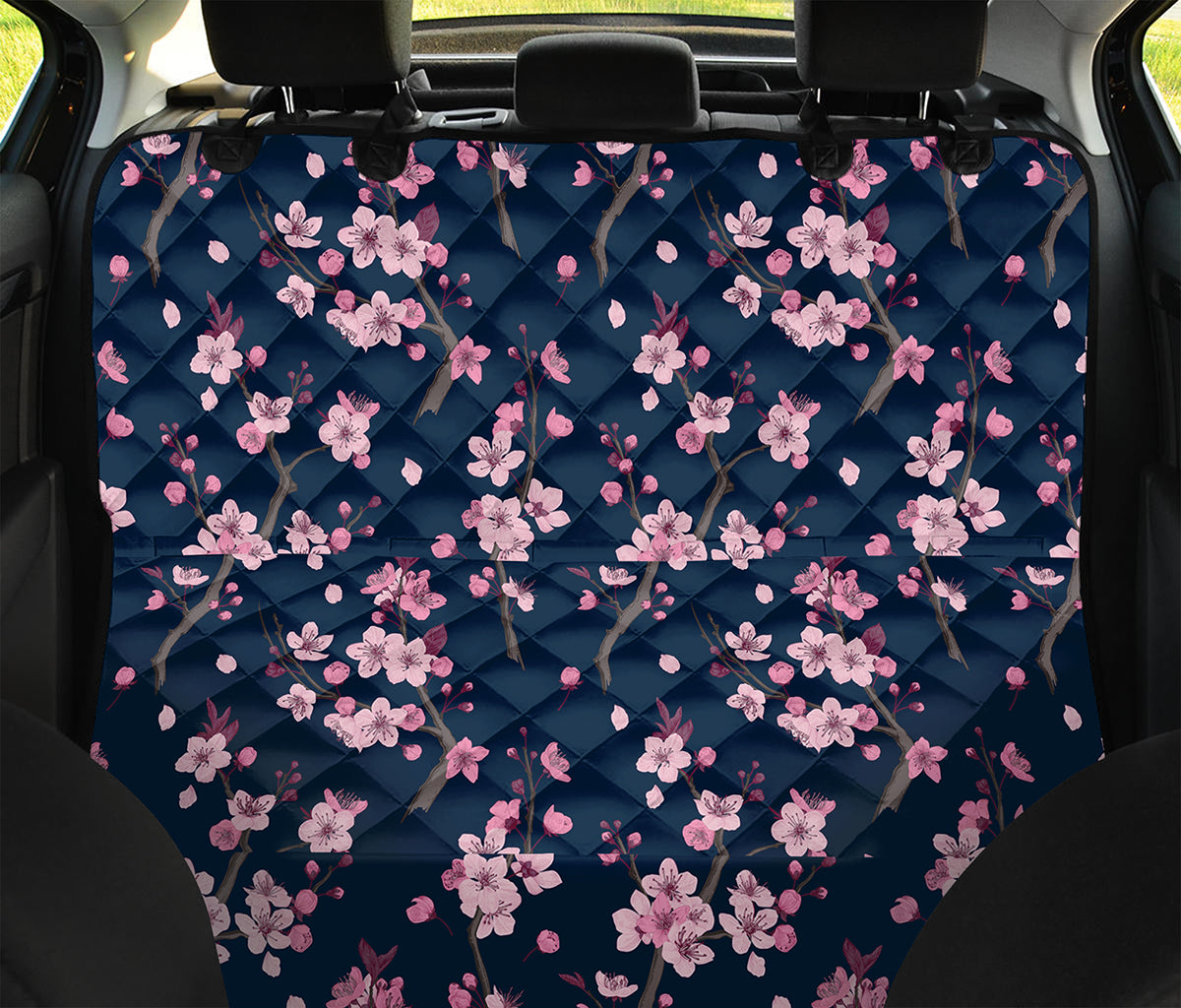 Pink Sakura Cherry Blossom Pattern Print Pet Car Back Seat Cover