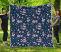 Pink Sakura Cherry Blossom Pattern Print Quilt