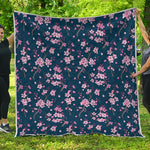 Pink Sakura Cherry Blossom Pattern Print Quilt