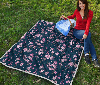 Pink Sakura Cherry Blossom Pattern Print Quilt