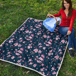 Pink Sakura Cherry Blossom Pattern Print Quilt