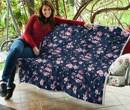 Pink Sakura Cherry Blossom Pattern Print Quilt