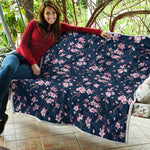 Pink Sakura Cherry Blossom Pattern Print Quilt