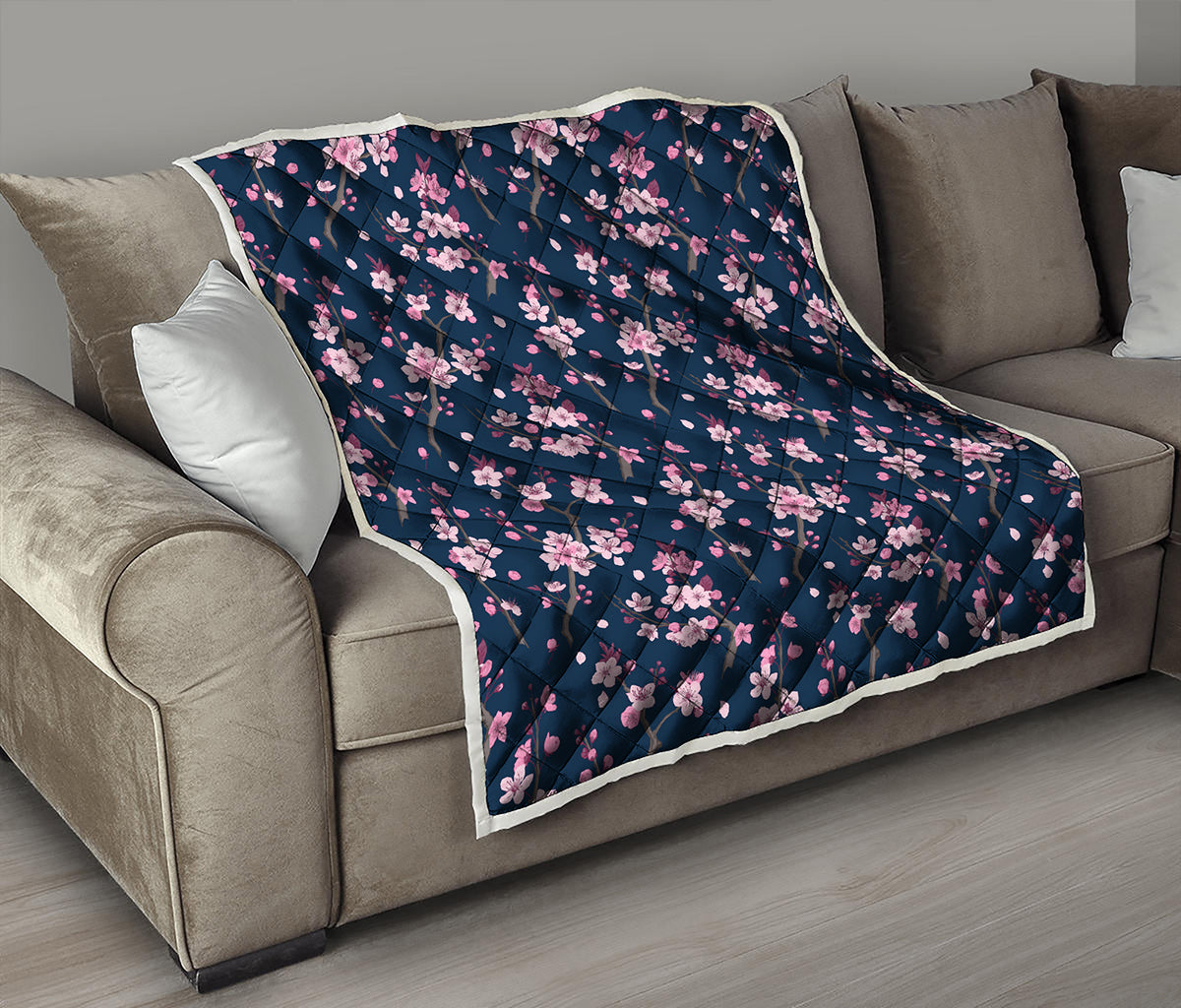Pink Sakura Cherry Blossom Pattern Print Quilt