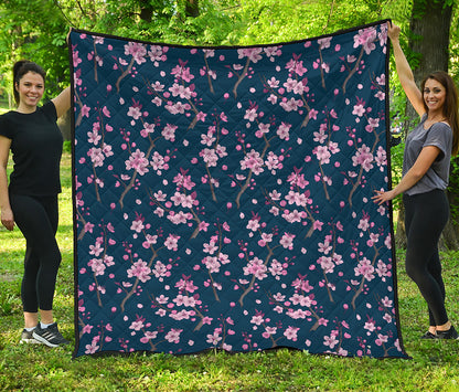 Pink Sakura Cherry Blossom Pattern Print Quilt