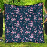 Pink Sakura Cherry Blossom Pattern Print Quilt