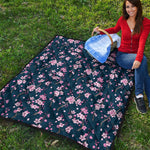 Pink Sakura Cherry Blossom Pattern Print Quilt