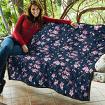 Pink Sakura Cherry Blossom Pattern Print Quilt