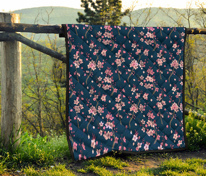 Pink Sakura Cherry Blossom Pattern Print Quilt