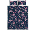 Pink Sakura Cherry Blossom Pattern Print Quilt Bed Set