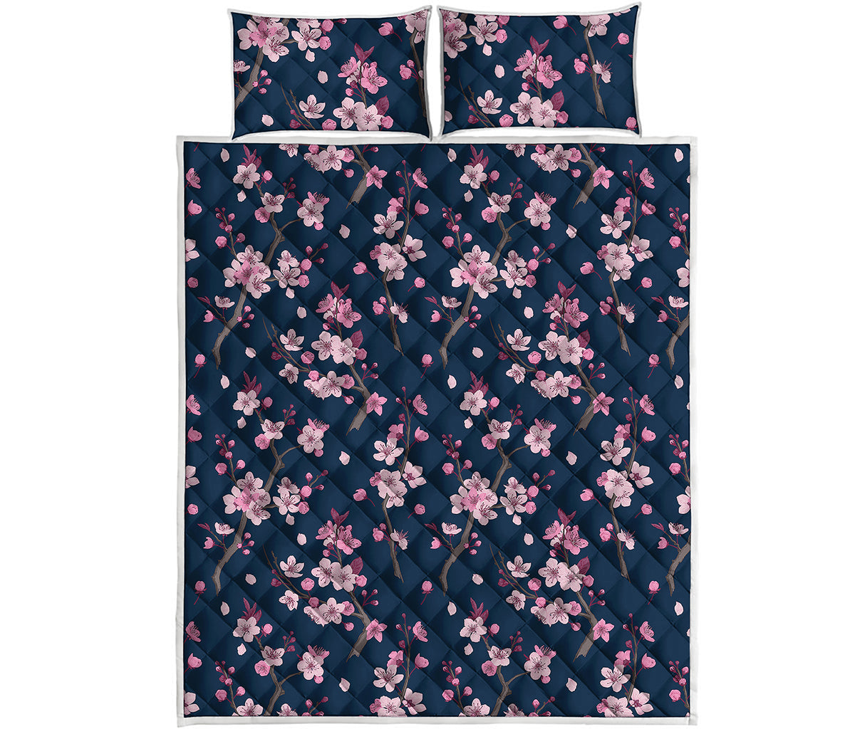 Pink Sakura Cherry Blossom Pattern Print Quilt Bed Set