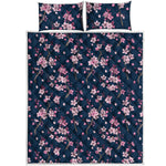 Pink Sakura Cherry Blossom Pattern Print Quilt Bed Set