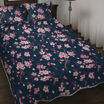 Pink Sakura Cherry Blossom Pattern Print Quilt Bed Set