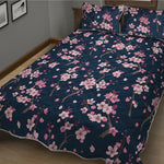 Pink Sakura Cherry Blossom Pattern Print Quilt Bed Set