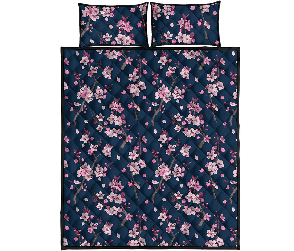 Pink Sakura Cherry Blossom Pattern Print Quilt Bed Set