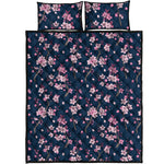 Pink Sakura Cherry Blossom Pattern Print Quilt Bed Set