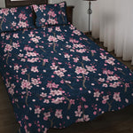 Pink Sakura Cherry Blossom Pattern Print Quilt Bed Set