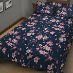 Pink Sakura Cherry Blossom Pattern Print Quilt Bed Set