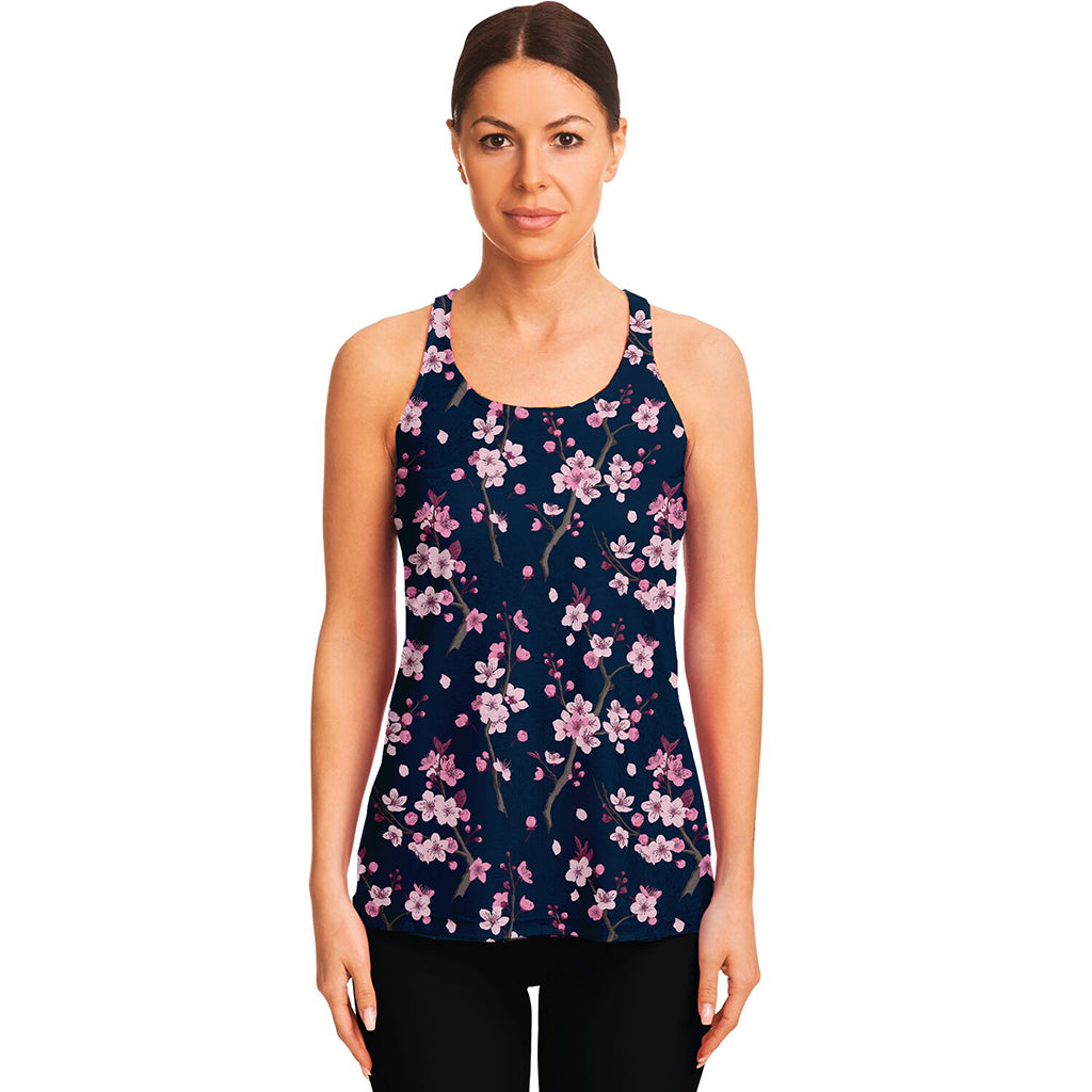 Pink Sakura Cherry Blossom Pattern Print Women's Racerback Tank Top