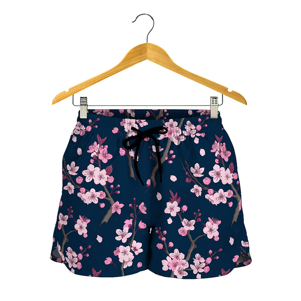 Pink Sakura Cherry Blossom Pattern Print Women's Shorts