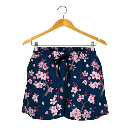 Pink Sakura Cherry Blossom Pattern Print Women's Shorts