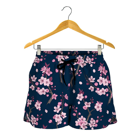 Pink Sakura Cherry Blossom Pattern Print Women's Shorts