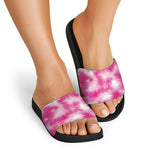 Pink Shibori Tie Dye Print Black Slide Sandals