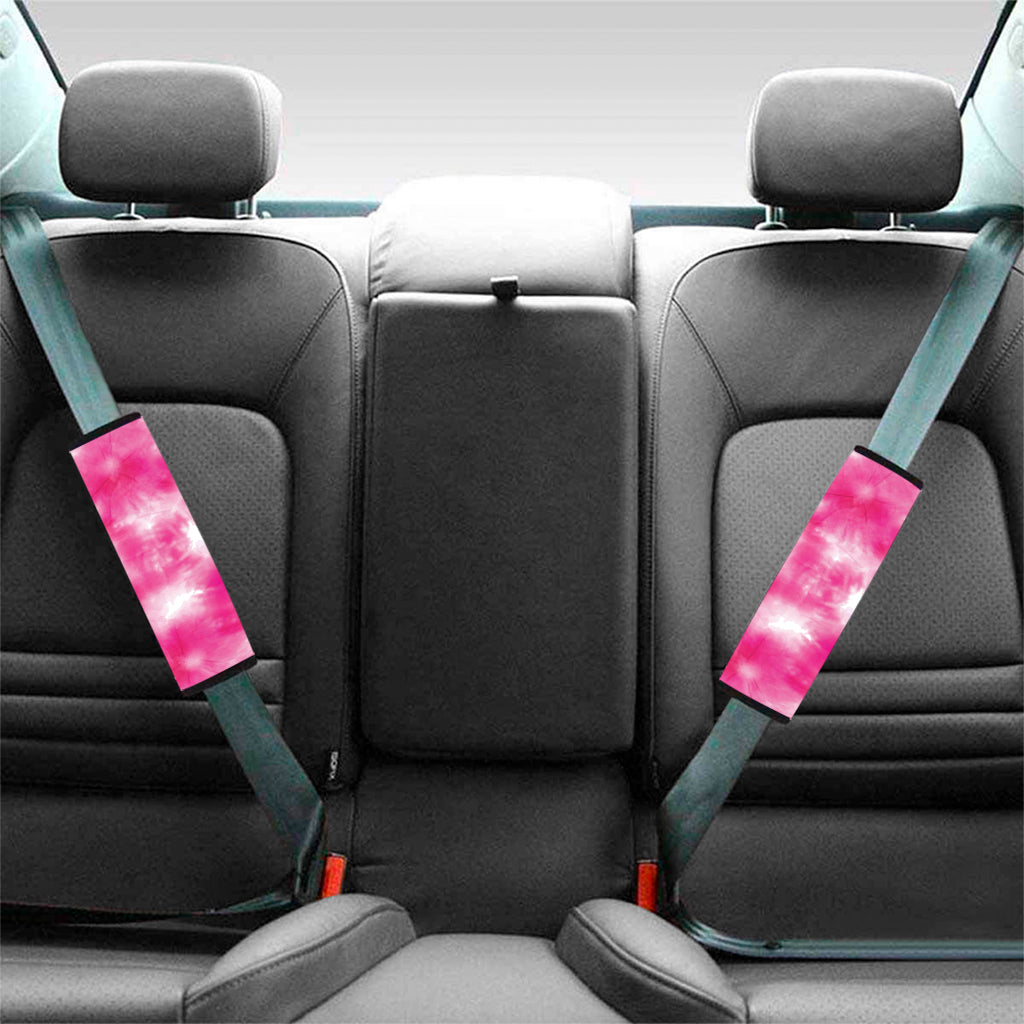 Pink Shibori Tie Dye Print Car Seat Belt Covers