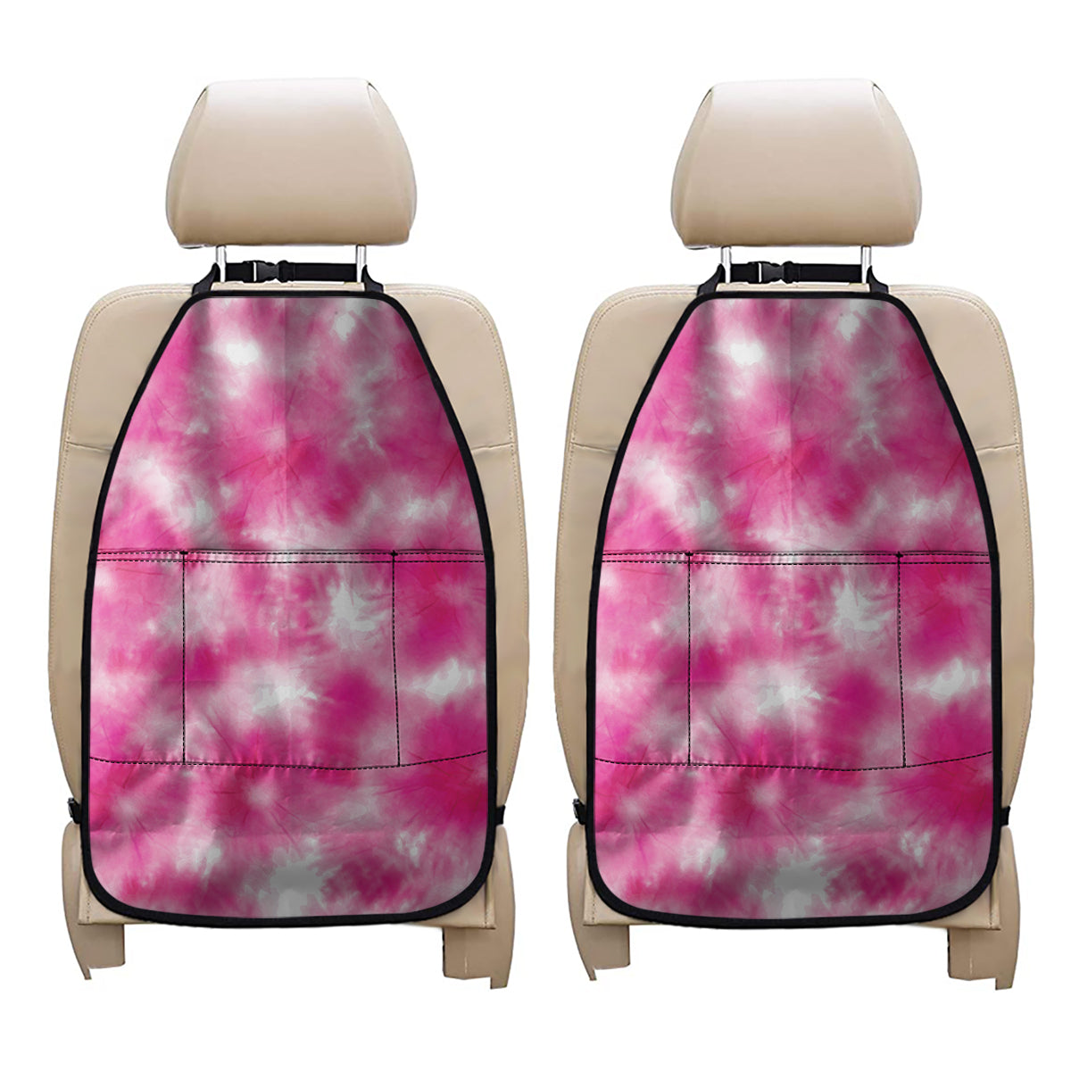 Pink Shibori Tie Dye Print Car Seat Organizers