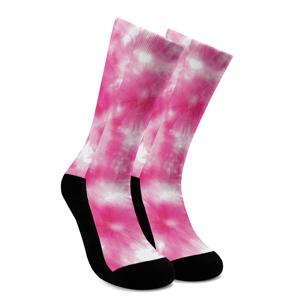 Pink Shibori Tie Dye Print Crew Socks